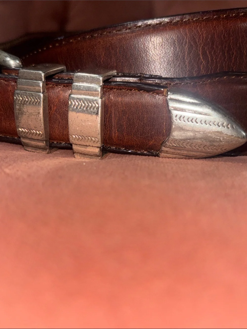 Vintage Danbury brown leather belt golf club concho preppy silver buckle belt